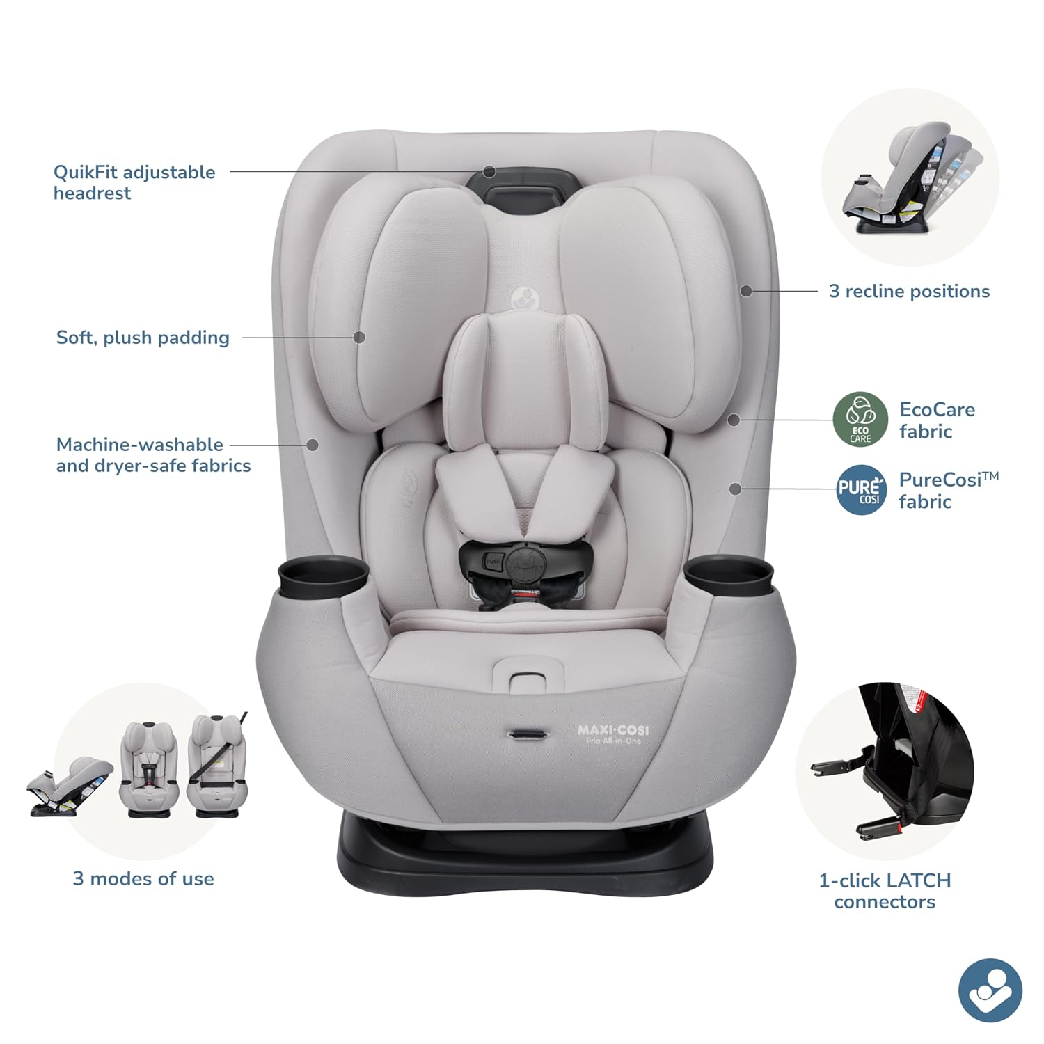 All-in-One Convertible Car Seat, Infant to Toddler Car Seat, Easy-Install Harness, Machine-Washable Cover, 5-100 lbs